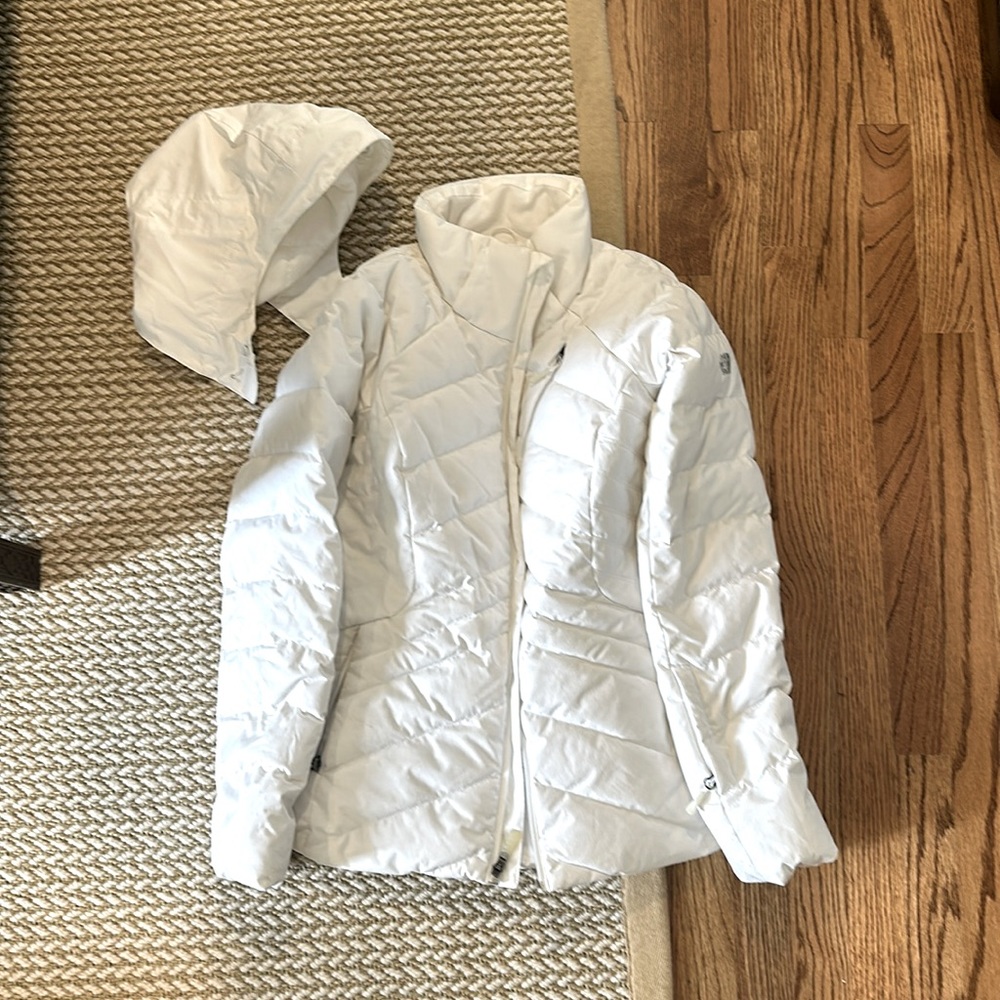 Women’s White North Face puffer jacket, size small
